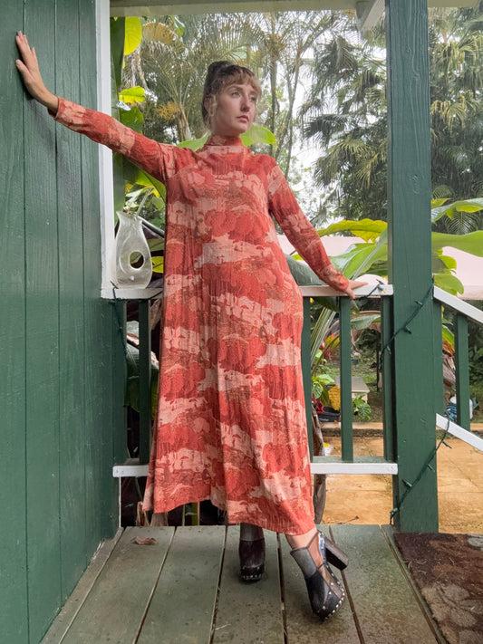 1970s Novelty Print ‘A Sunday Afternoon on the Island of La Grande Jatte’ by Georges Seurat, High Neck Maxi Dress