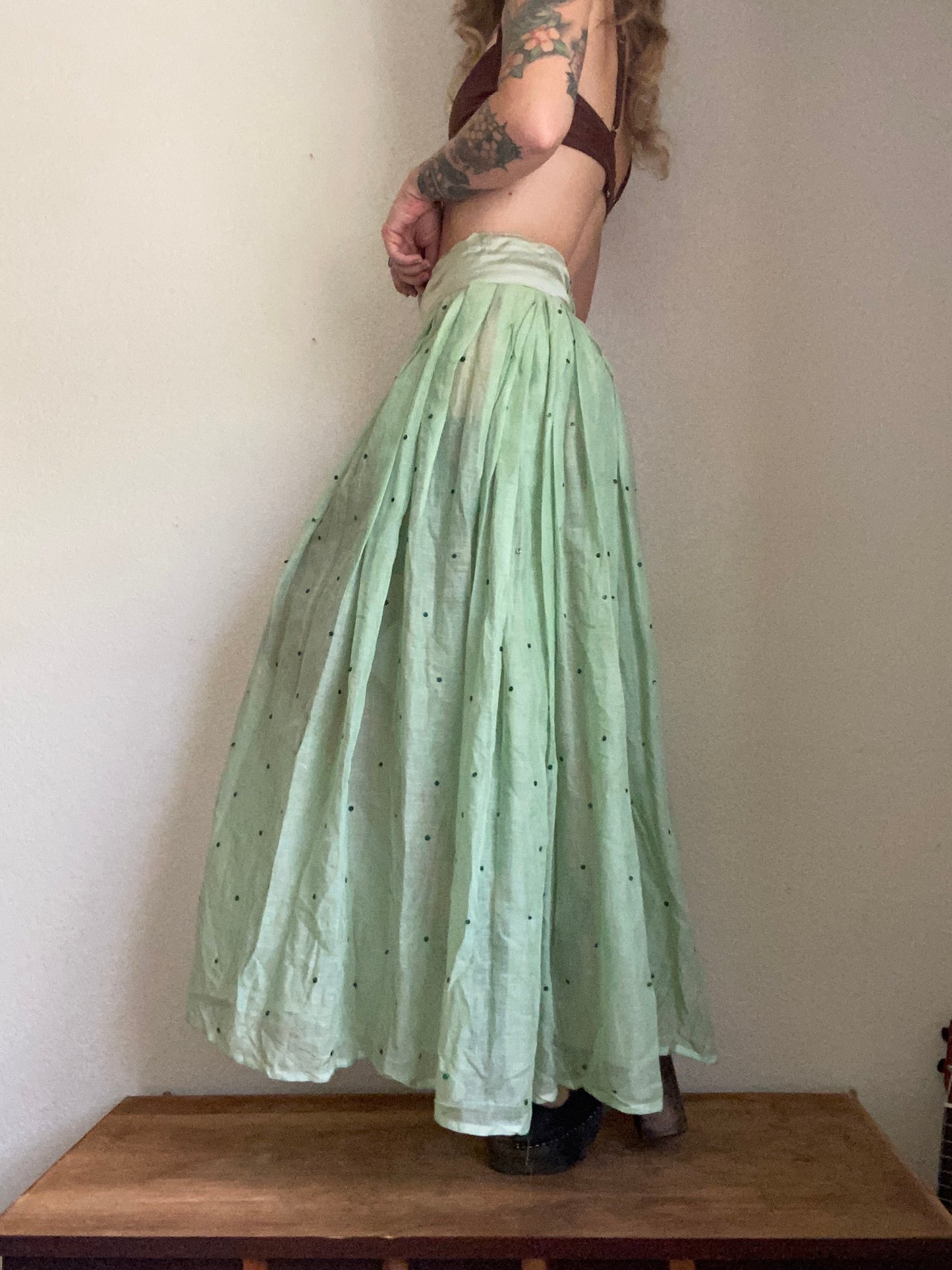 1940s Seafoam semi sheer Cotton and Rayon skirt