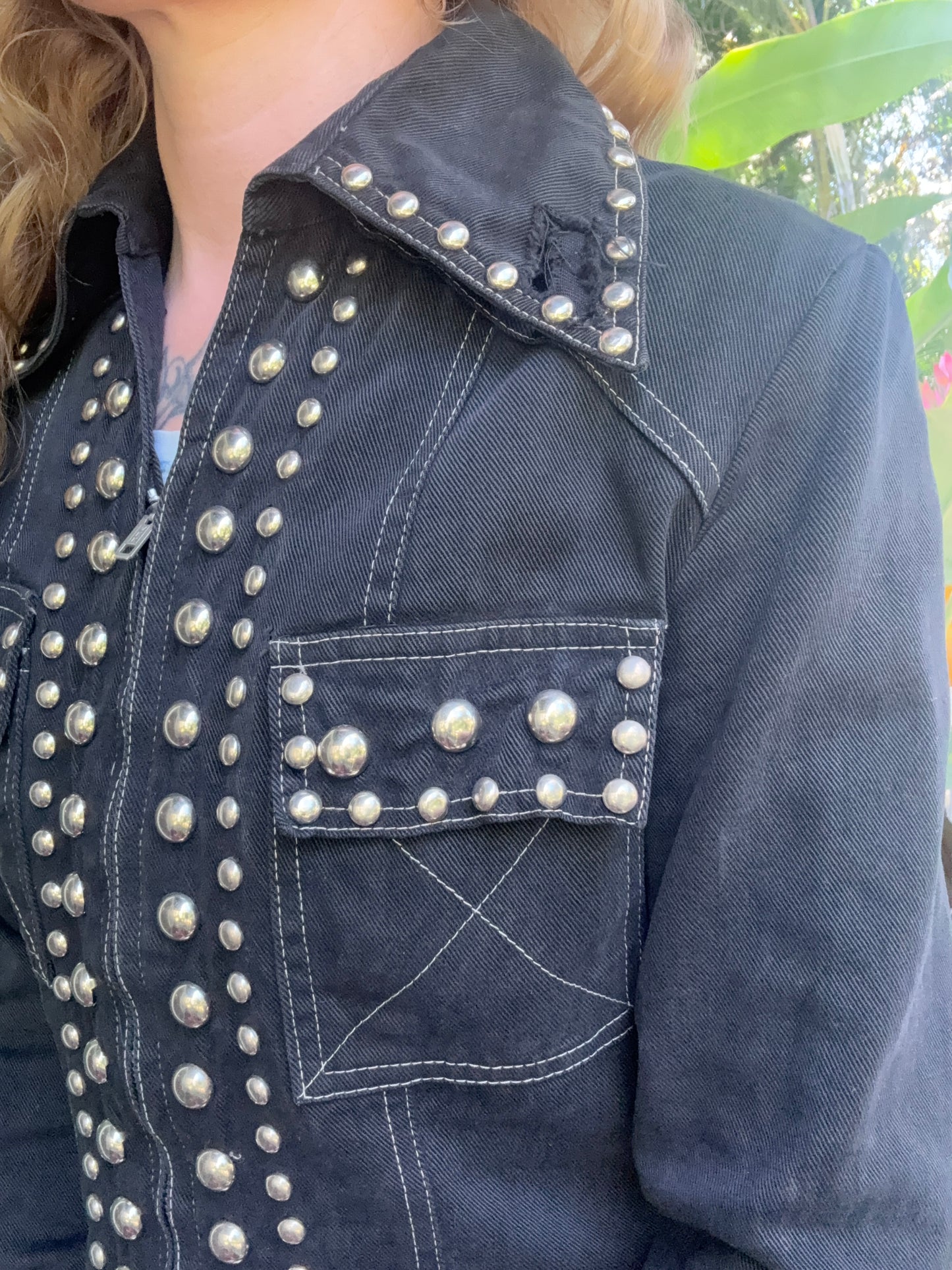1970s Gina Teresa Black Denim Studded jacket XS/S