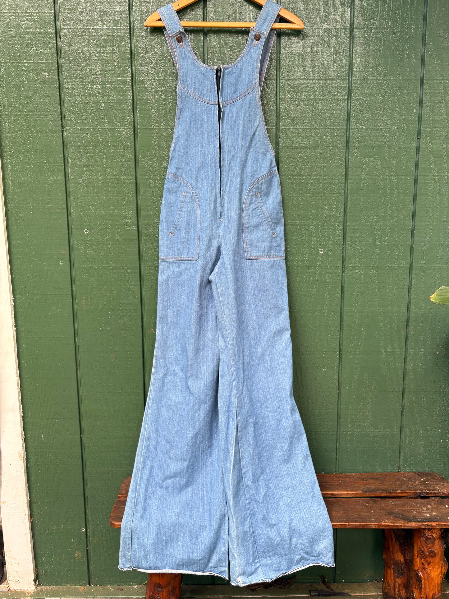 1970s Low Back Wide Leg Denim Jumpsuit by NLF  26x35 small Long