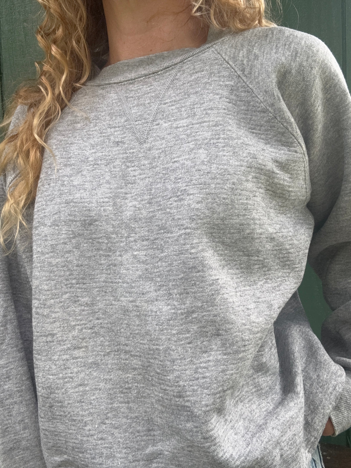 1980s/1990s V stitch Heather grey raglan sweatshirt Large