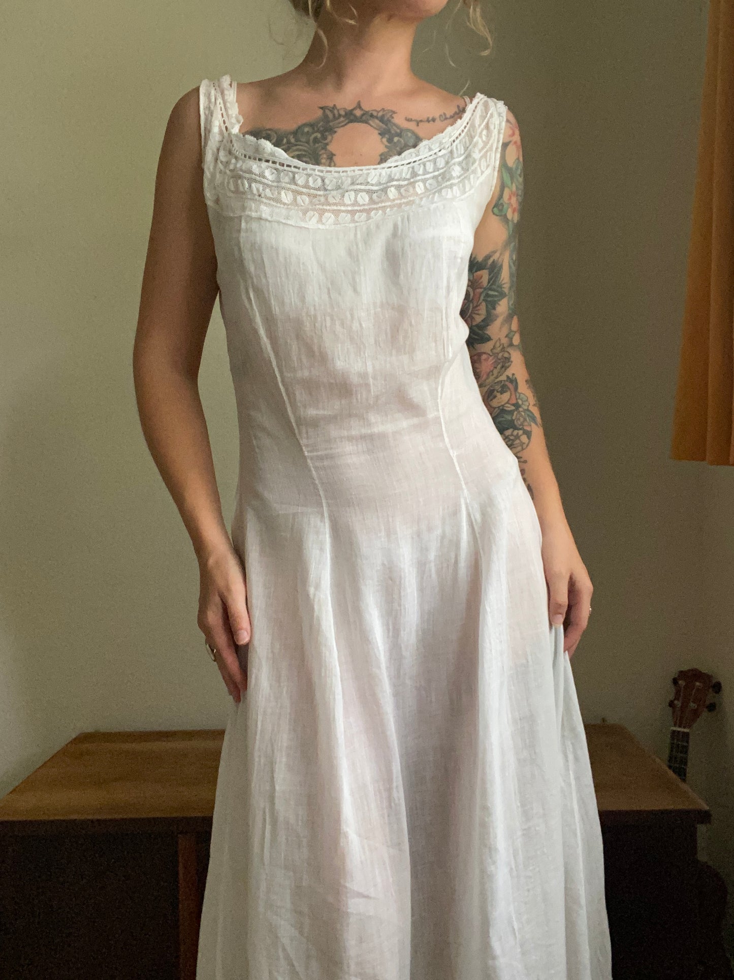 Early 1900s Victorian era white cotton slip gown