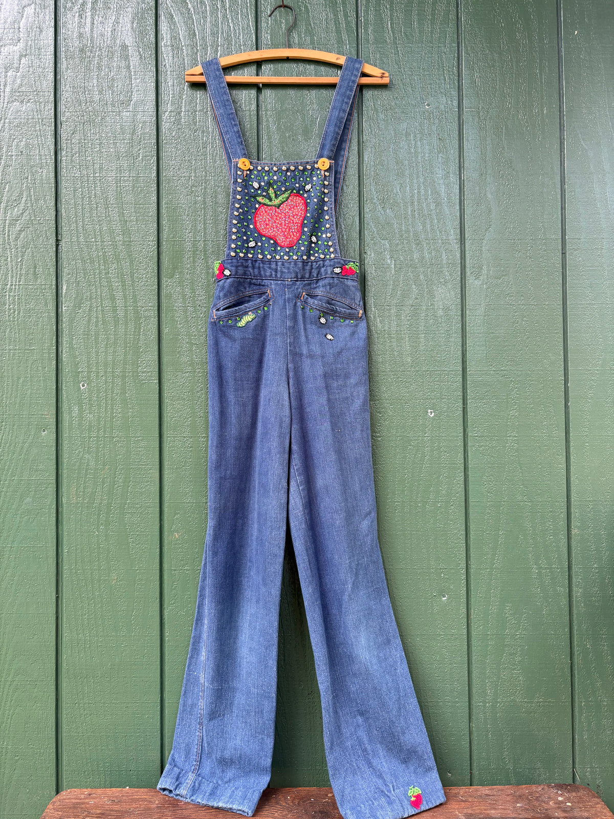 1970s Studded and Multi Patch Landlubber Denim Jumpsuit 25” w