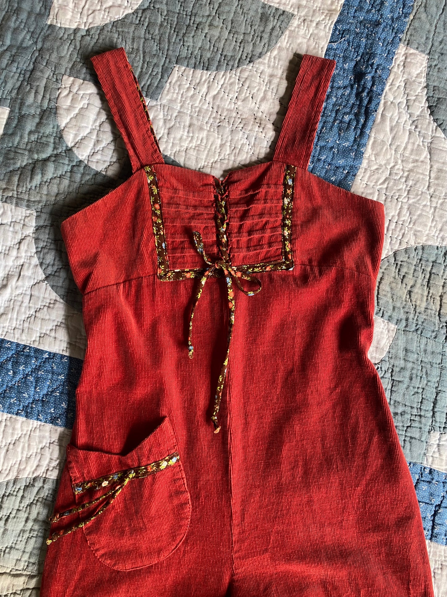 1970s Burgundy Corduroy Jumpsuit