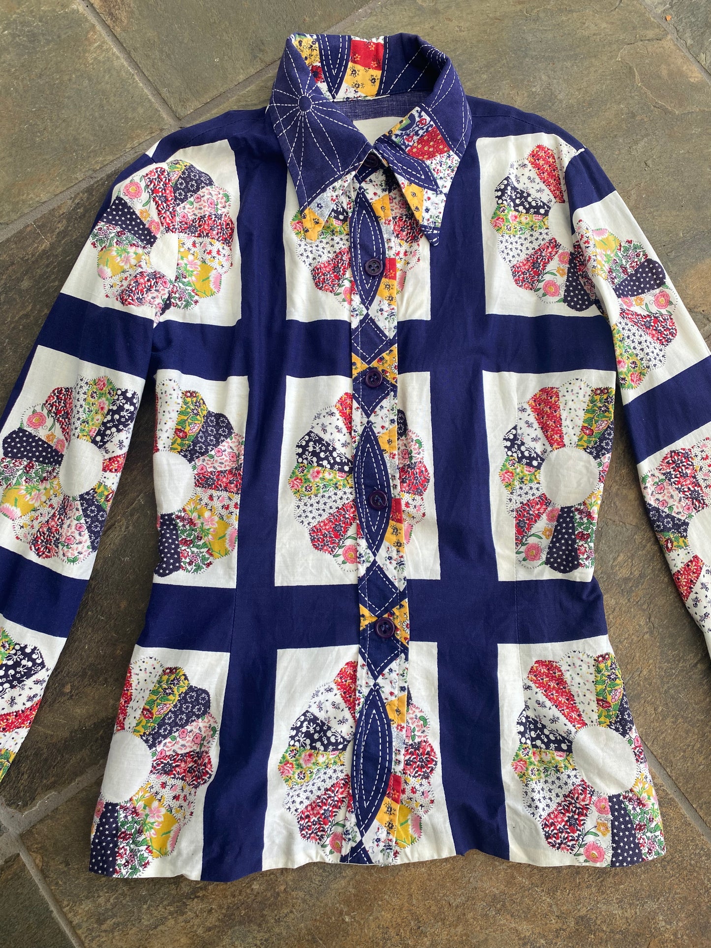 1970s Dresden Quilt Design Blouse