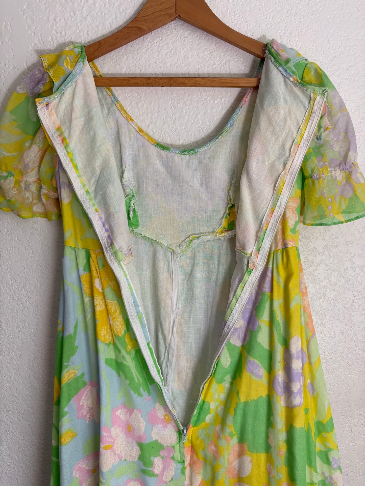 1970s Spring Floral Cotton floor-length Prairie Dress XS/Small