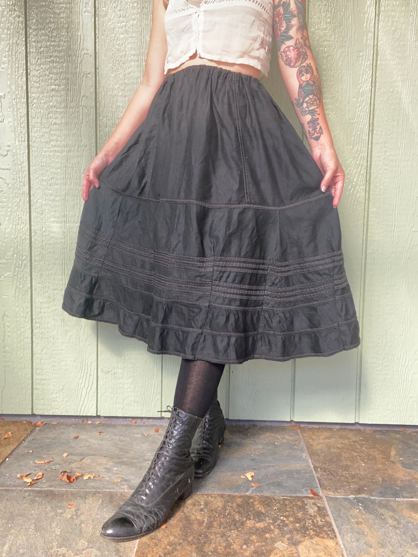 Antique Edwardian Black Mourning Petticoat Skirt