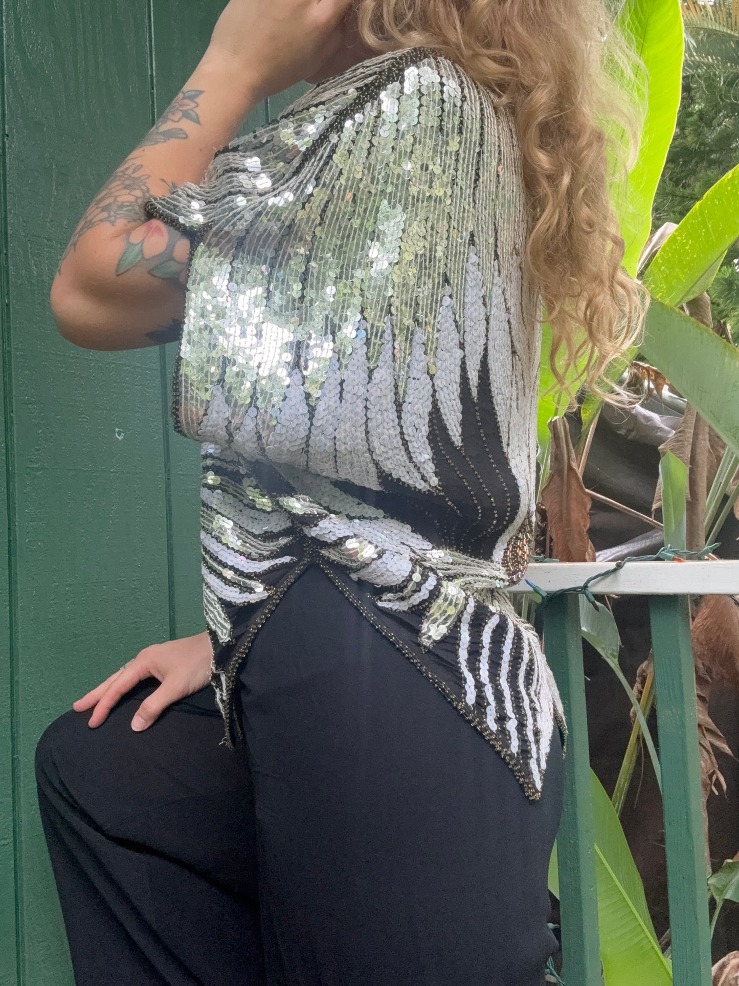 1980s Sho Max Butterfly Sequin Top
