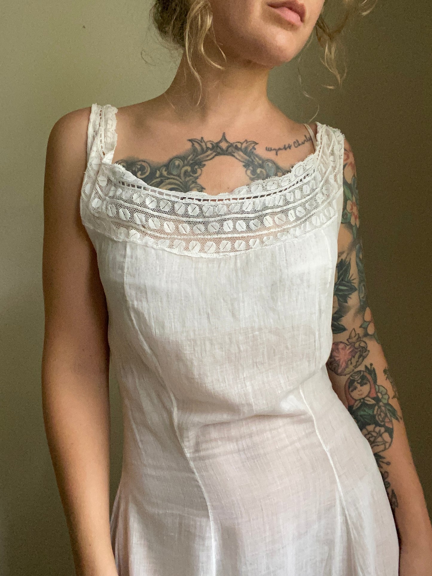 Early 1900s Victorian era white cotton slip gown