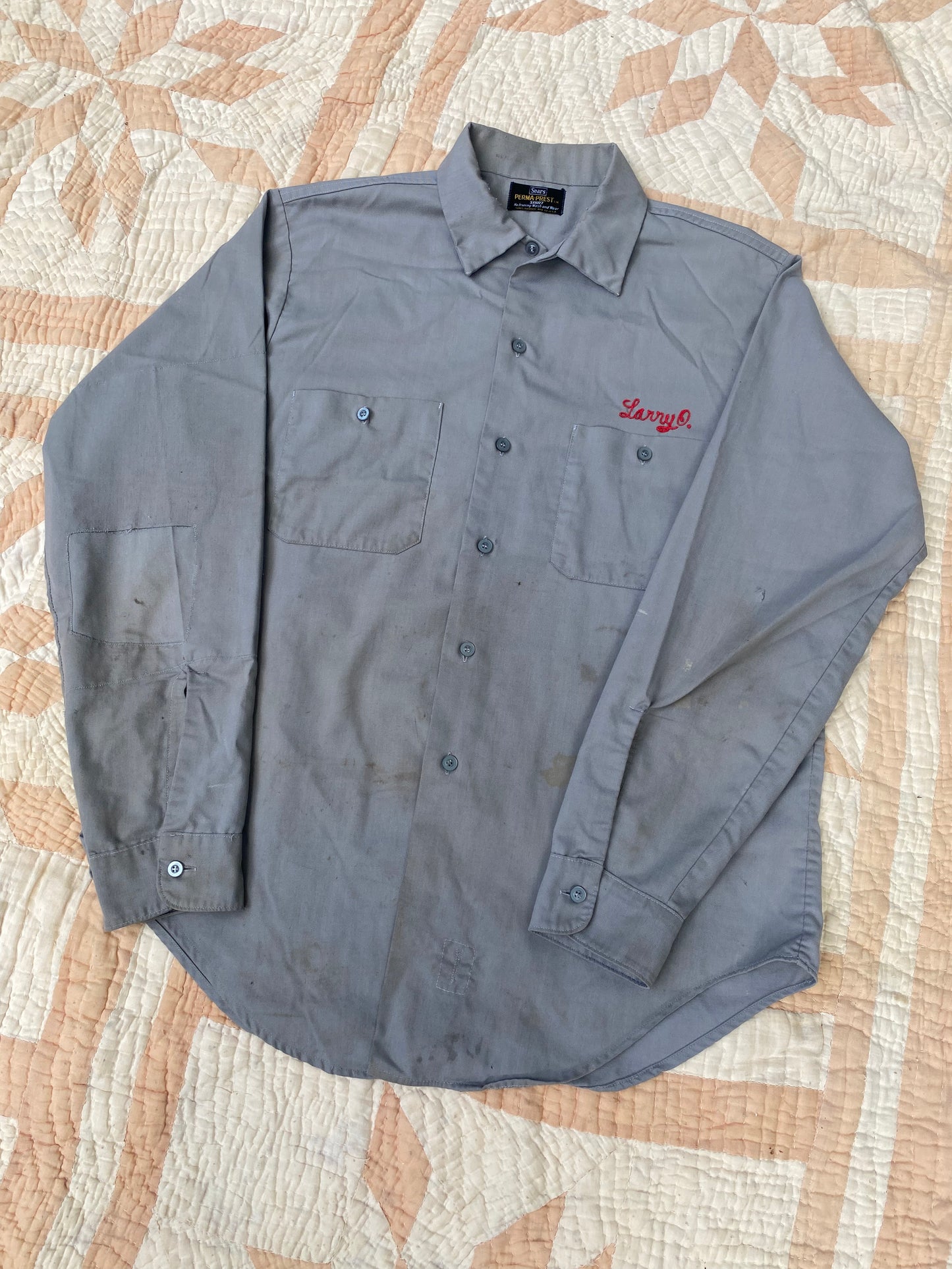 1970s Grey with Red Chain Stitch Sears Button Up