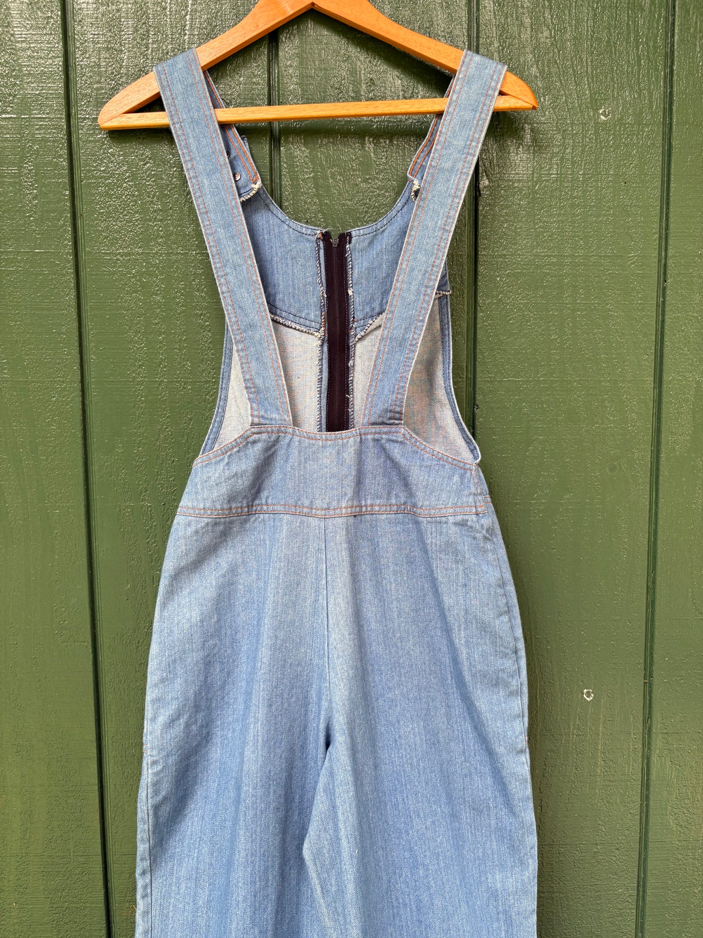 1970s Low Back Wide Leg Denim Jumpsuit by NLF  26x35 small Long