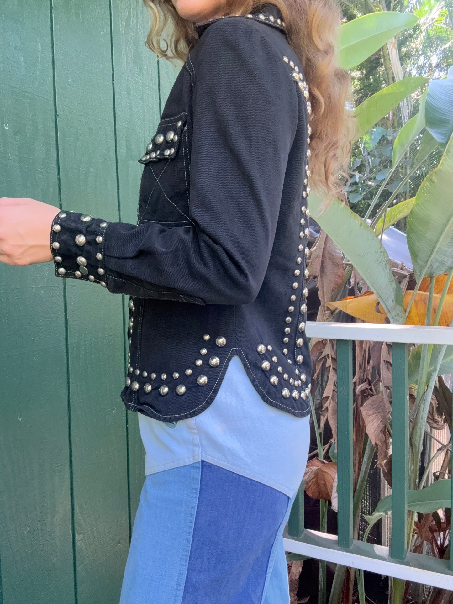 1970s Gina Teresa Black Denim Studded jacket XS/S