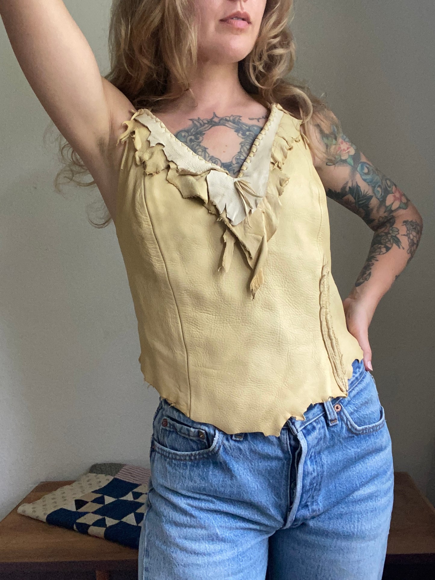 1960s/ 1970s Buckskin leather fringe top