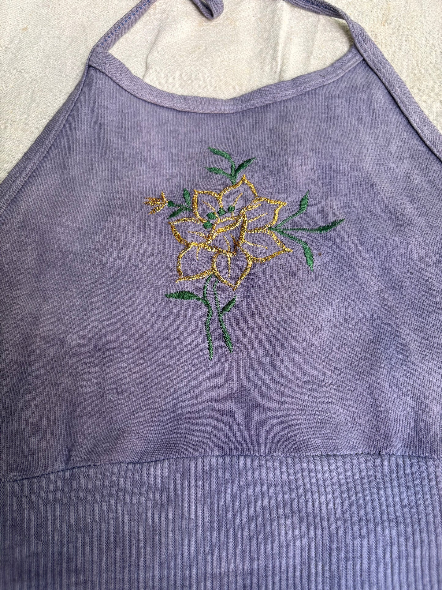 1970s flower embroidery cotton halter top