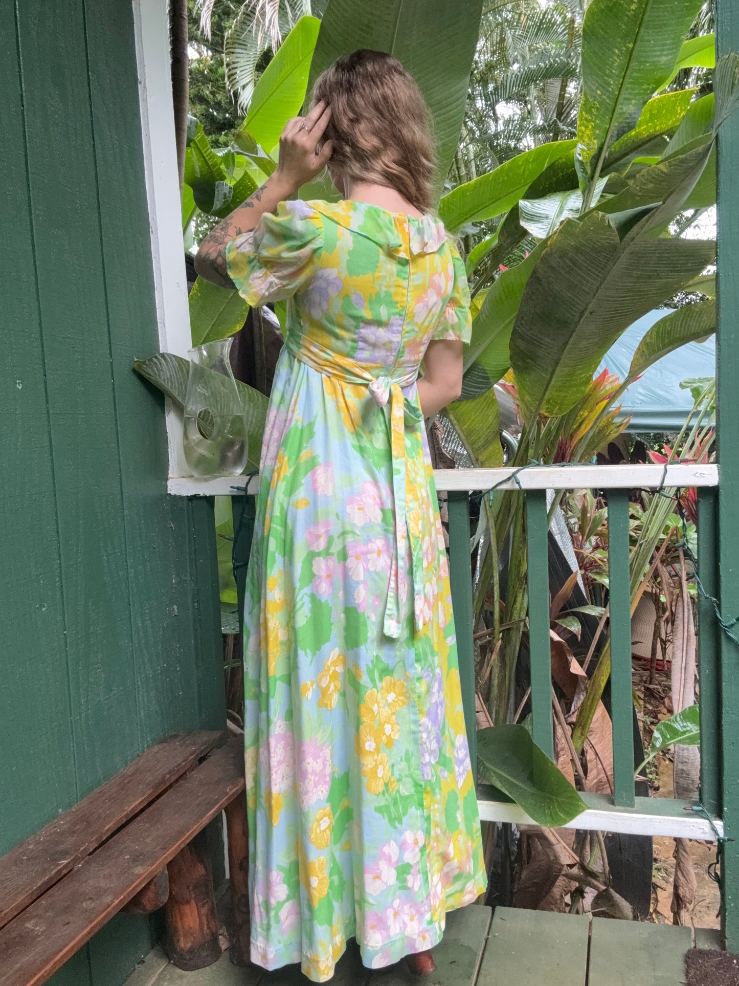 1970s Spring Floral Cotton floor-length Prairie Dress XS/Small