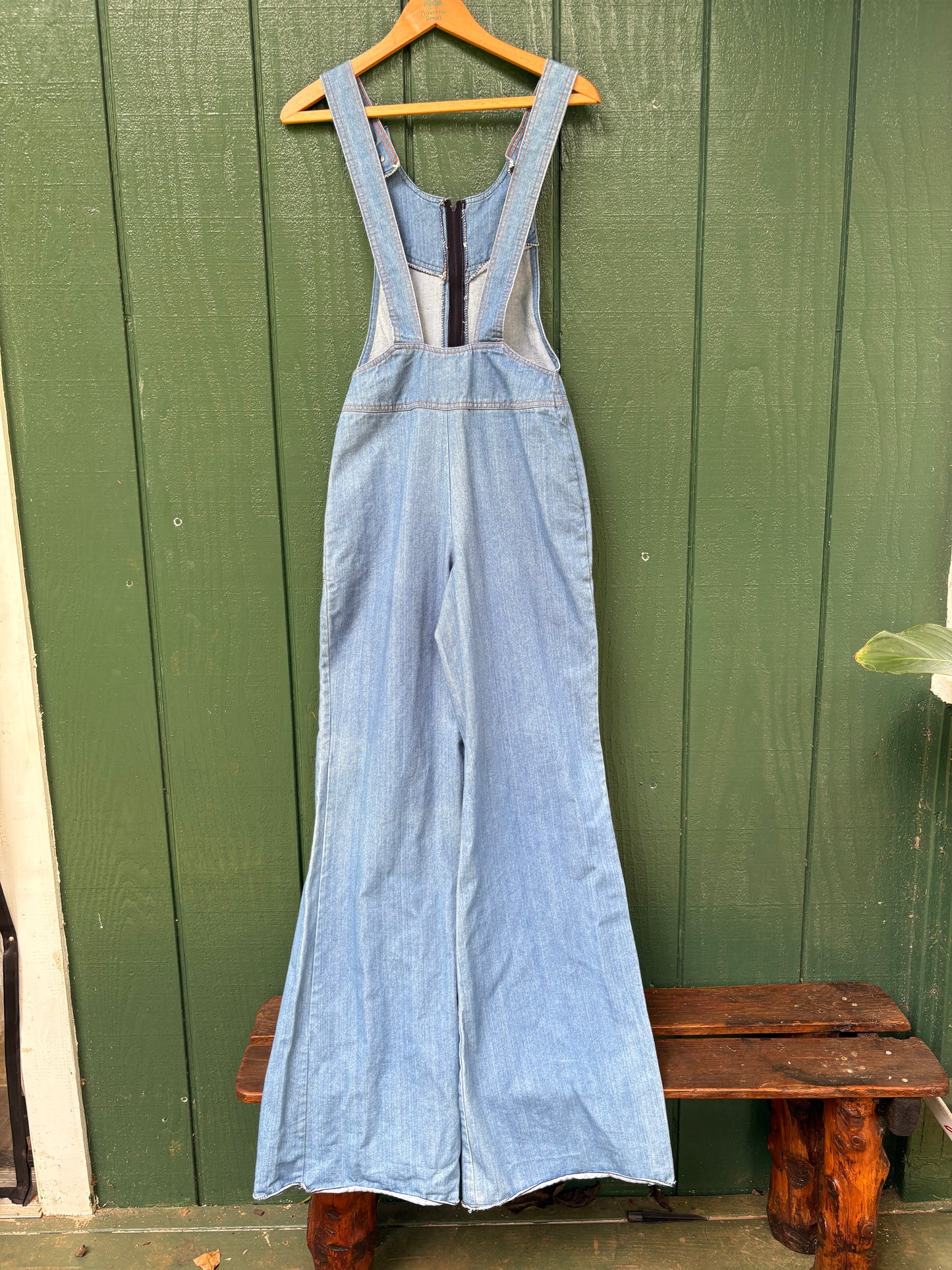 1970s Low Back Wide Leg Denim Jumpsuit by NLF  26x35 small Long