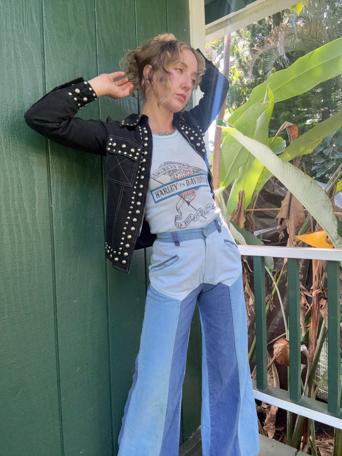 1970s Gina Teresa Black Denim Studded jacket XS/S