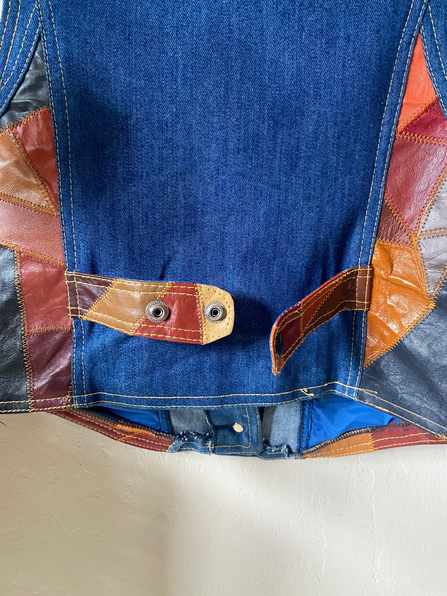 1970s Aura Patchwork Leather and Denim vest