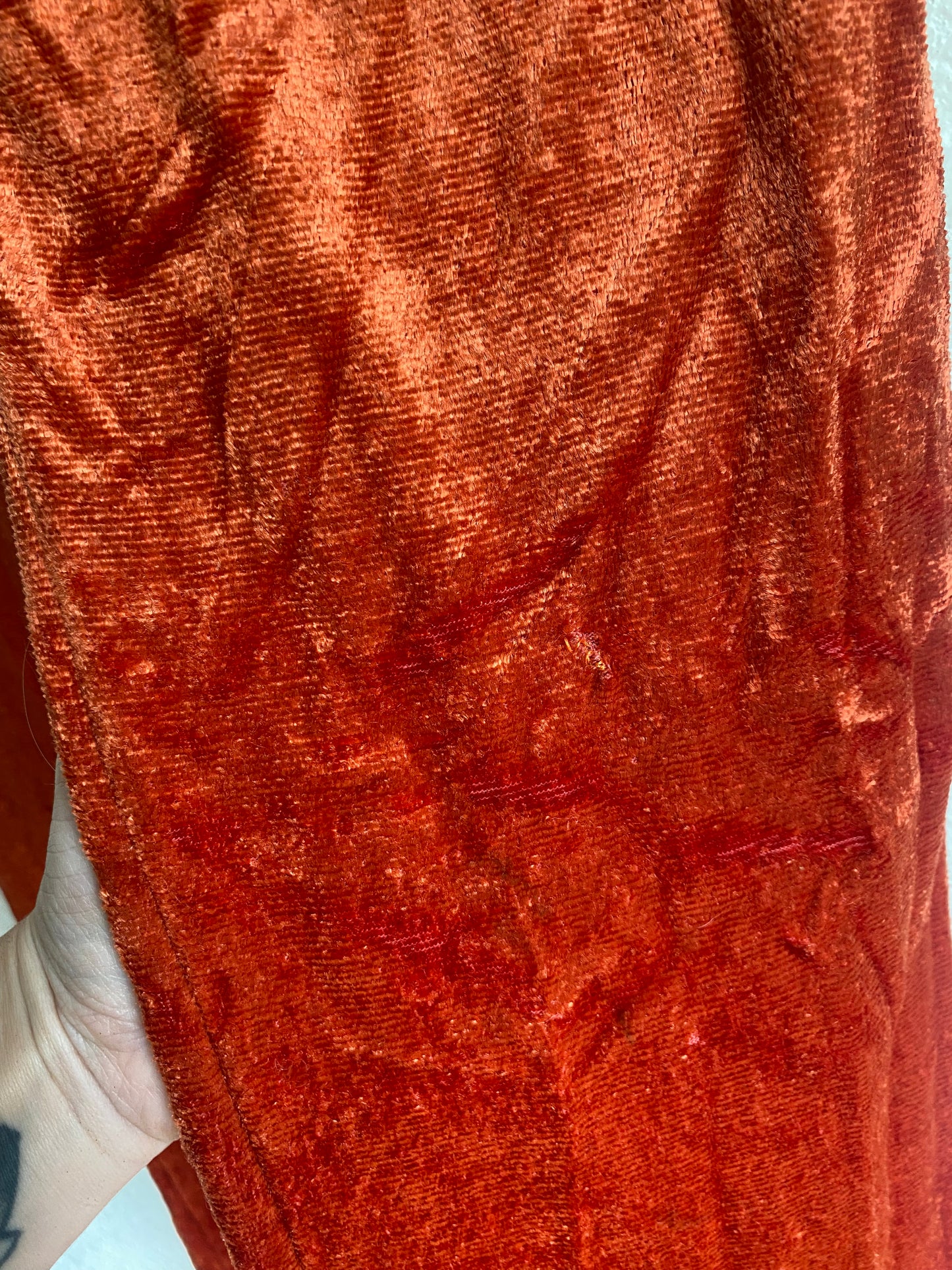 1970s mid rise burnt orange velvet western bell bottom pants 28x31