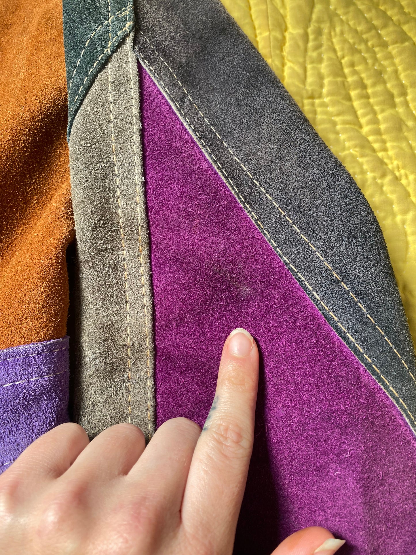 1970s Gassy Jack Color Block Suede Leather Coat Large