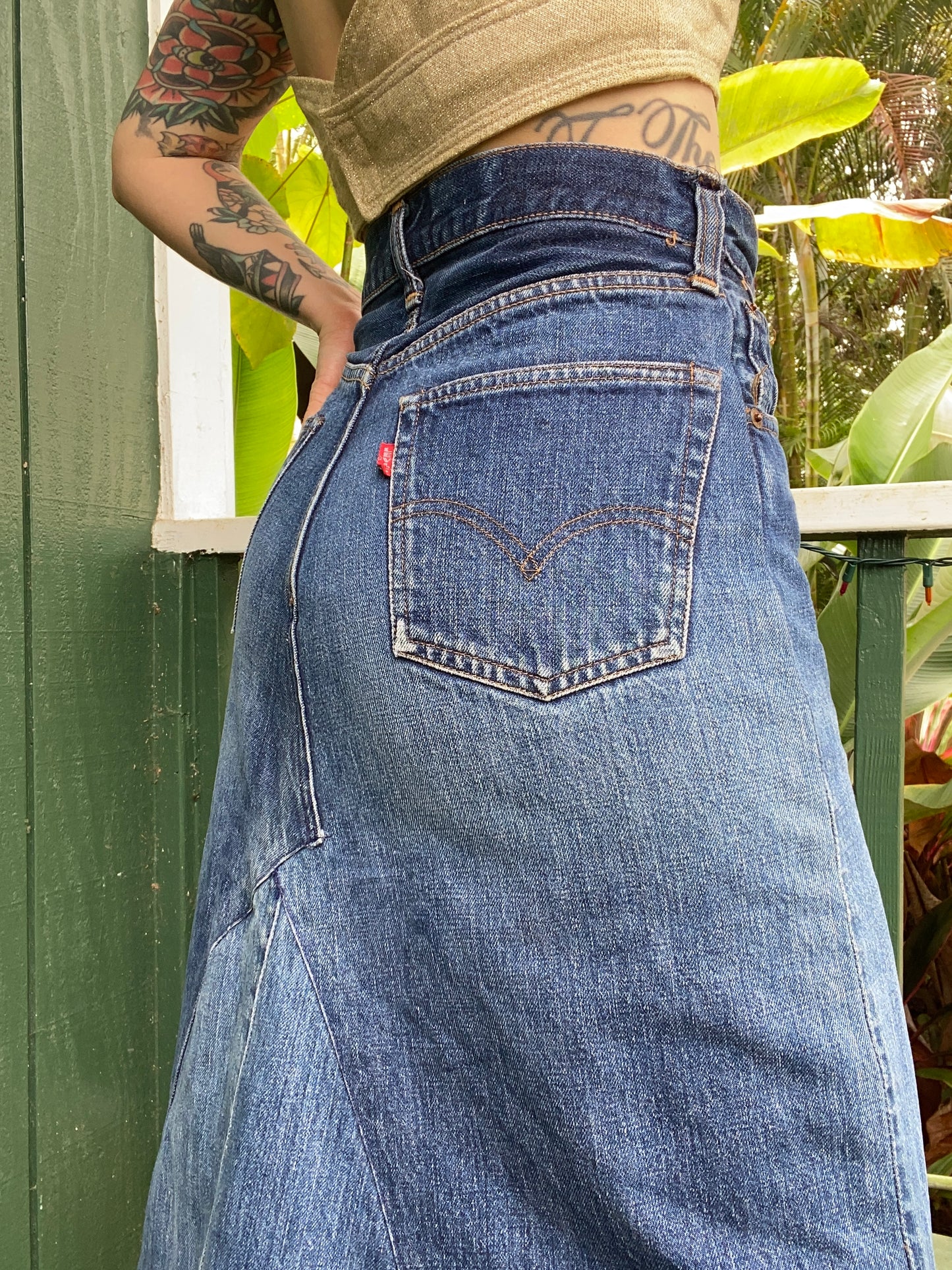 1960s Big E Levi’s Selvedge reconstructed denim skirt 28”