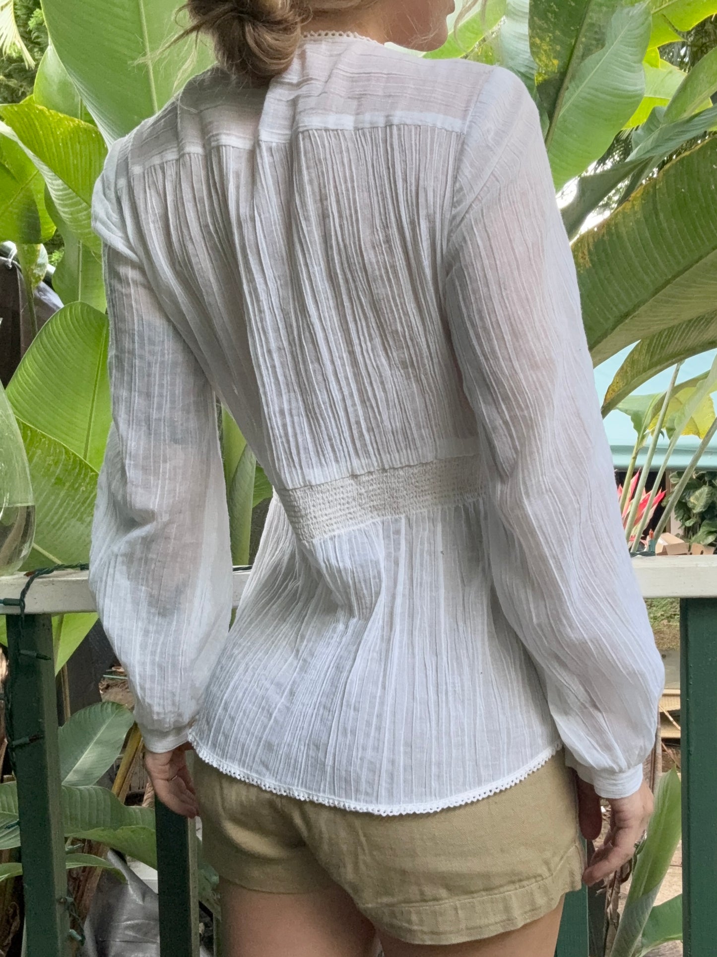 1970s Irene Kasmer semi sheer white cotton blouse