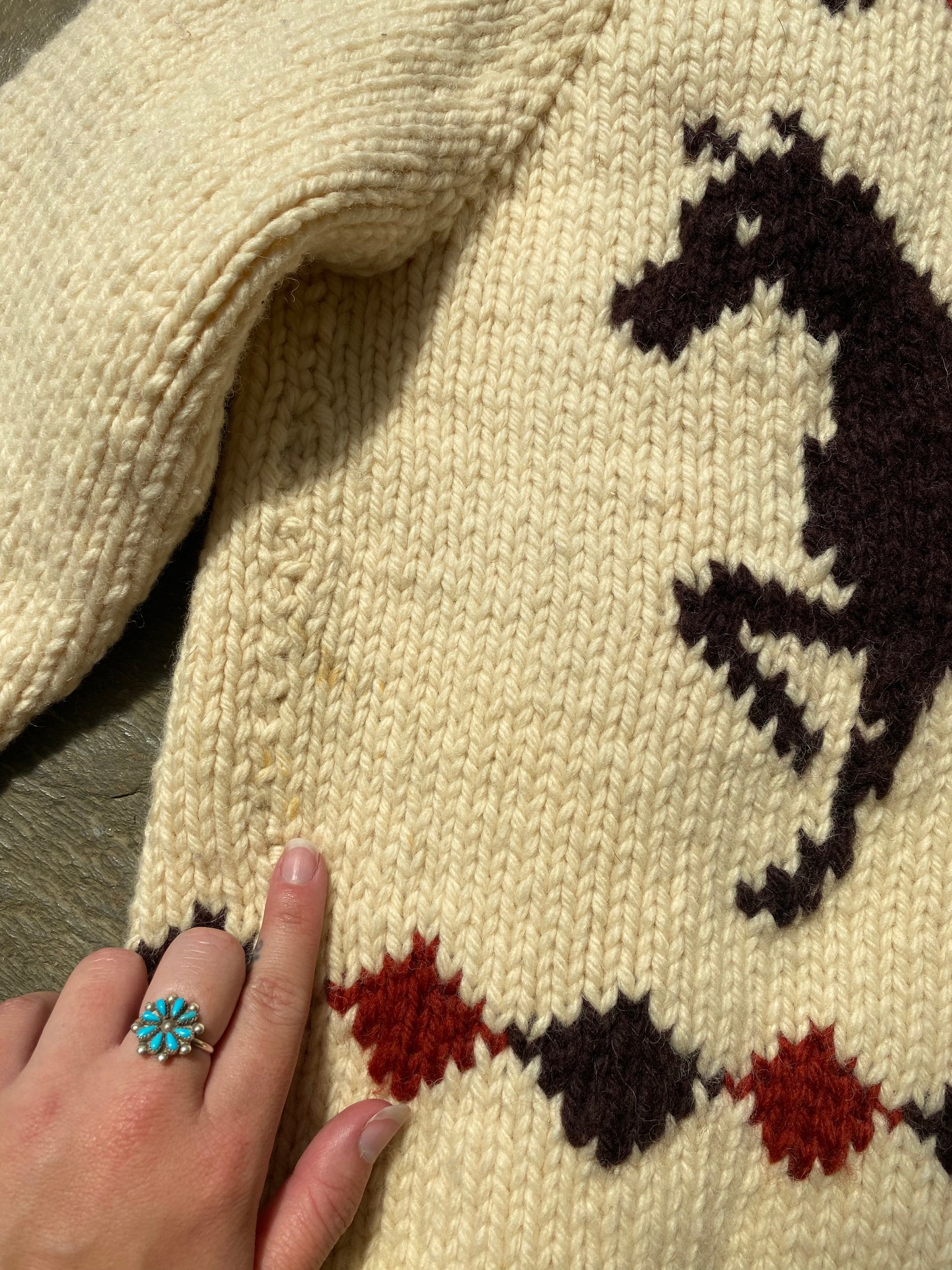 60s/70s Hand Knit Horse Shawl Sweater