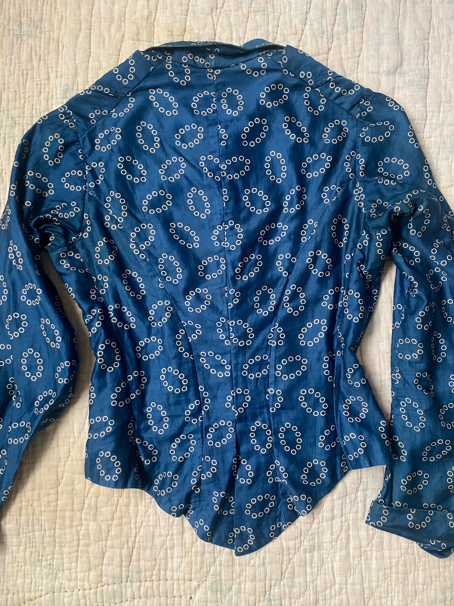 Late 1800s Early 1900s Antique Blue Cotton Calico Bodice Blouse