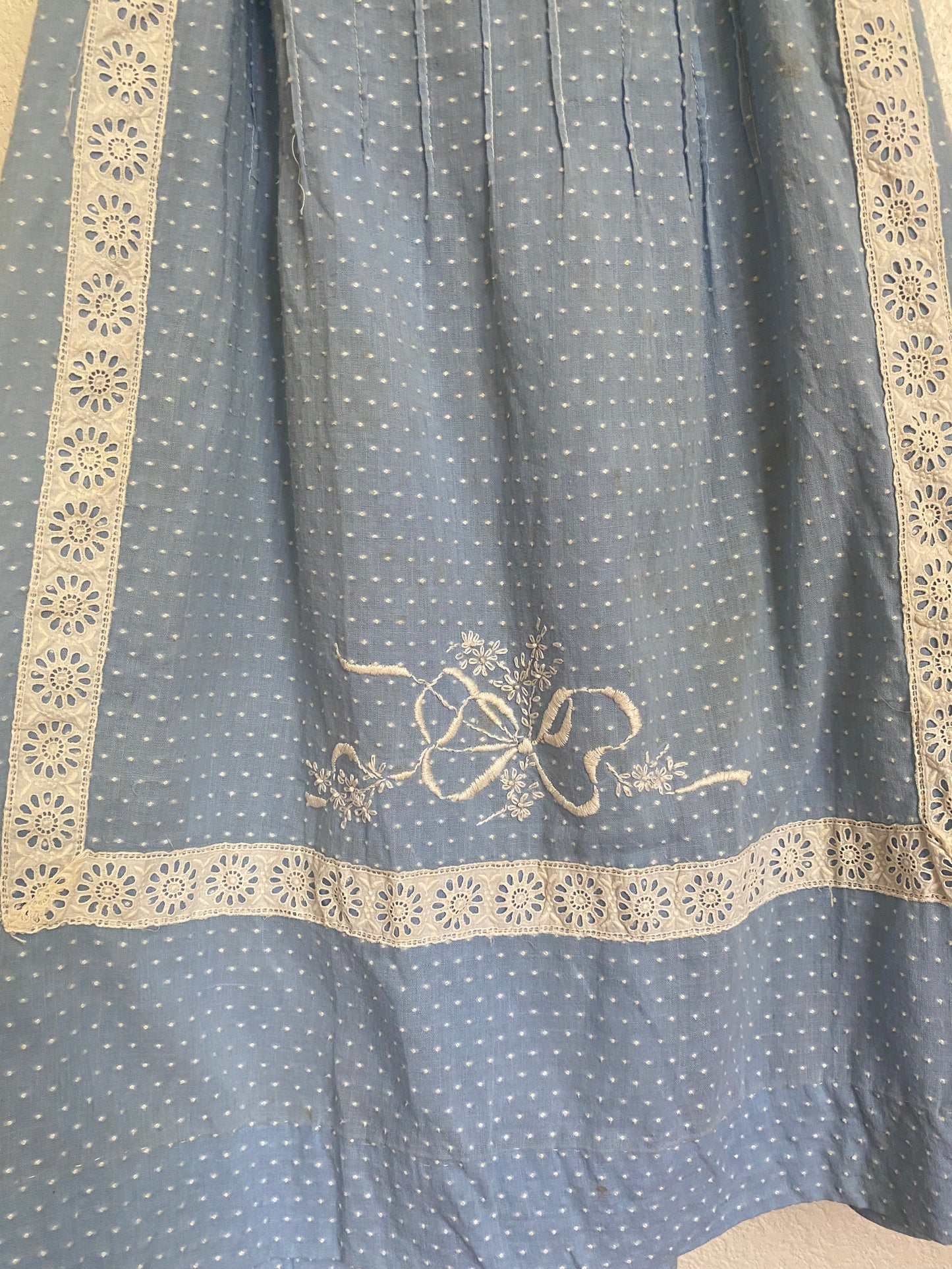 1930s / 1940s Blue Swiss dot embroidered cotton day dress