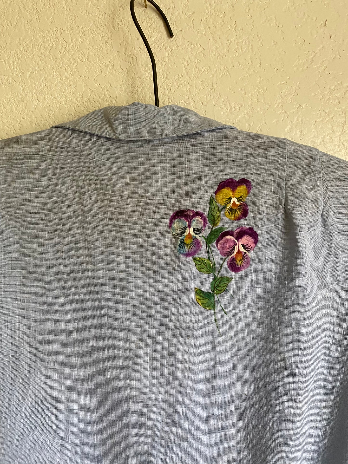 1940s Irish Linen Hand Painted Floral Blouse