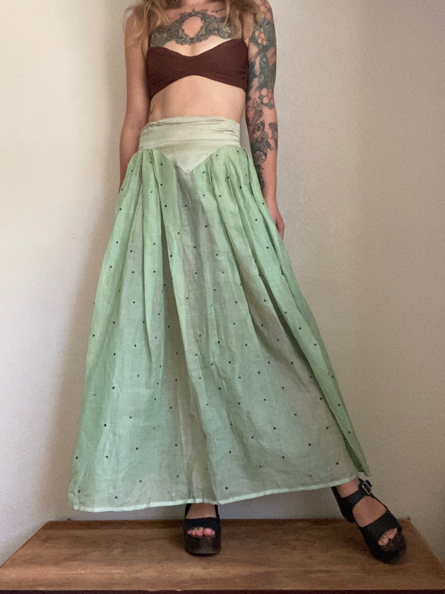 1940s Seafoam semi sheer Cotton and Rayon skirt