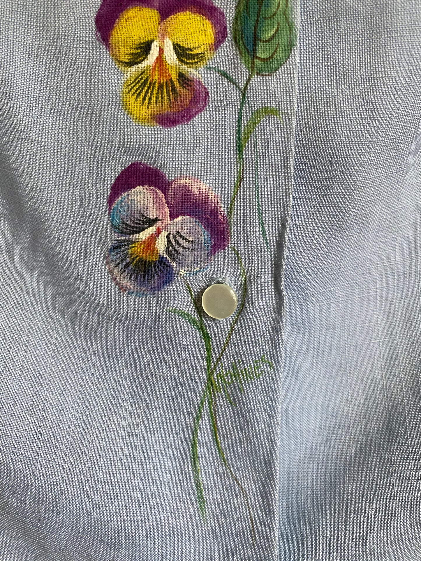 1940s Irish Linen Hand Painted Floral Blouse