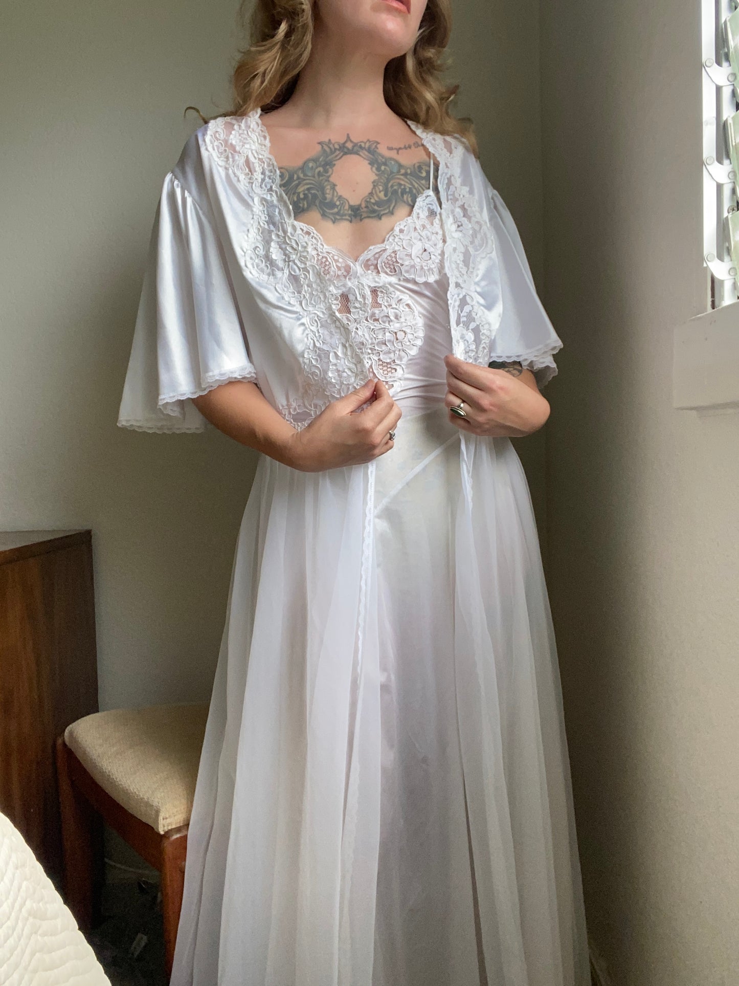 1980s Val Mode Lingerie Bridal Peignoir Set Nightgown Robe