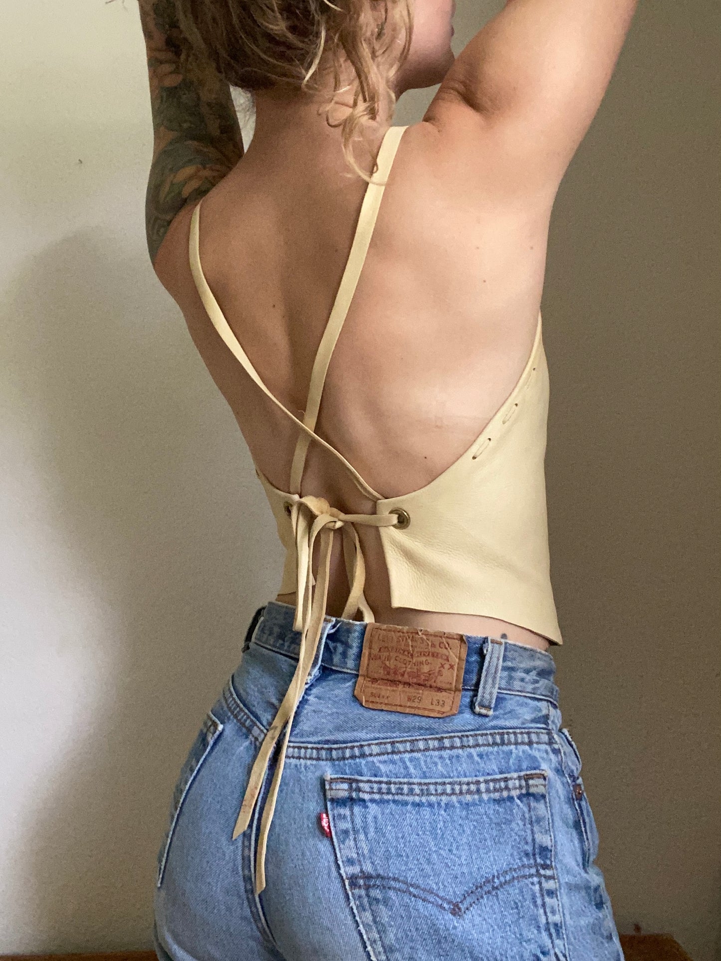 Vintage Buckskin cream open back top