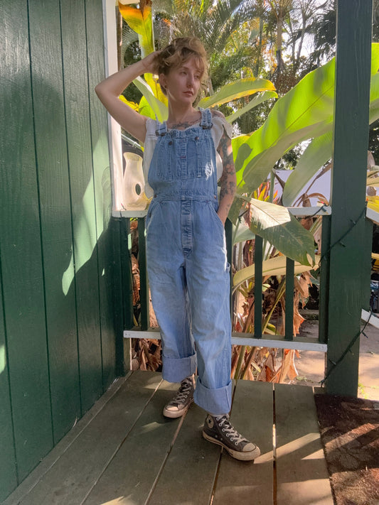 1970s Big Mac light wash denim overalls 32”x31”