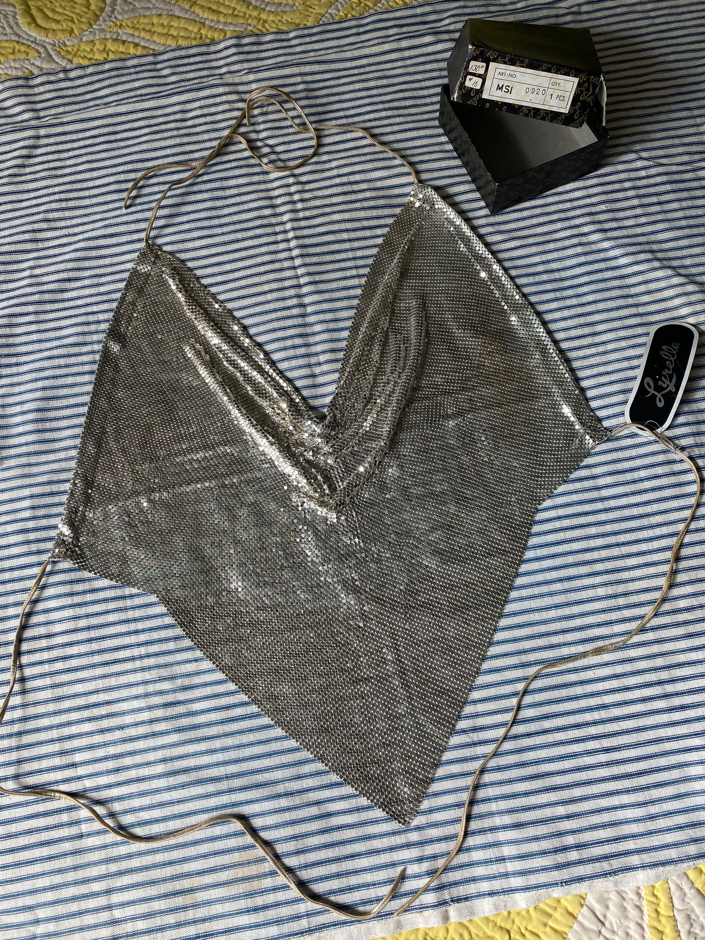 Deadstock 1970s/1980s Silver Lyrella Chainmail Metal Mesh Halter Top