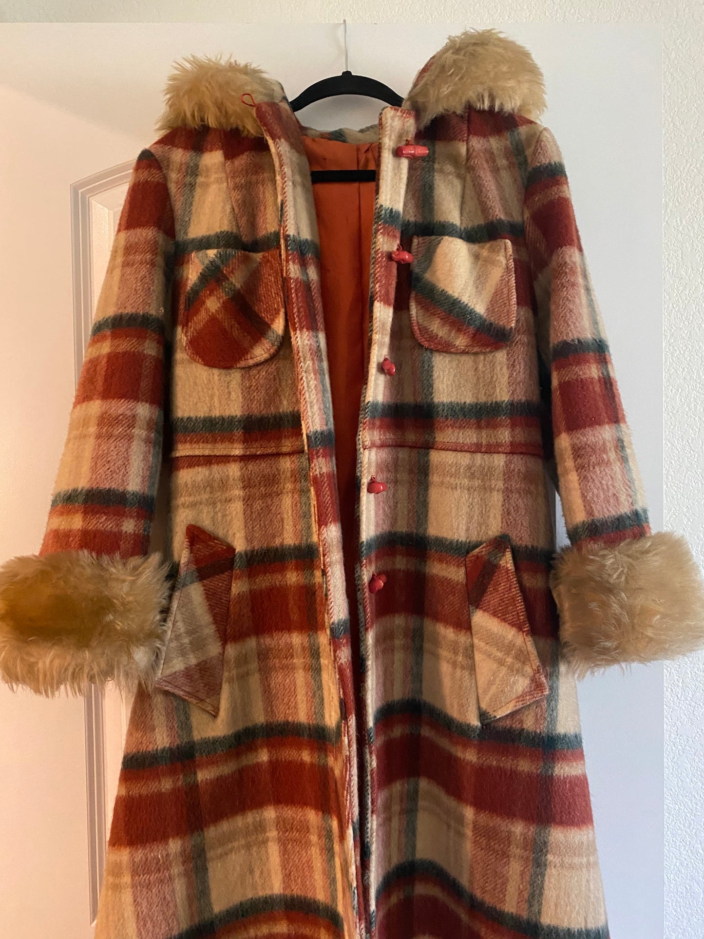 1970s Wool Hooded Plaid Princess Coat