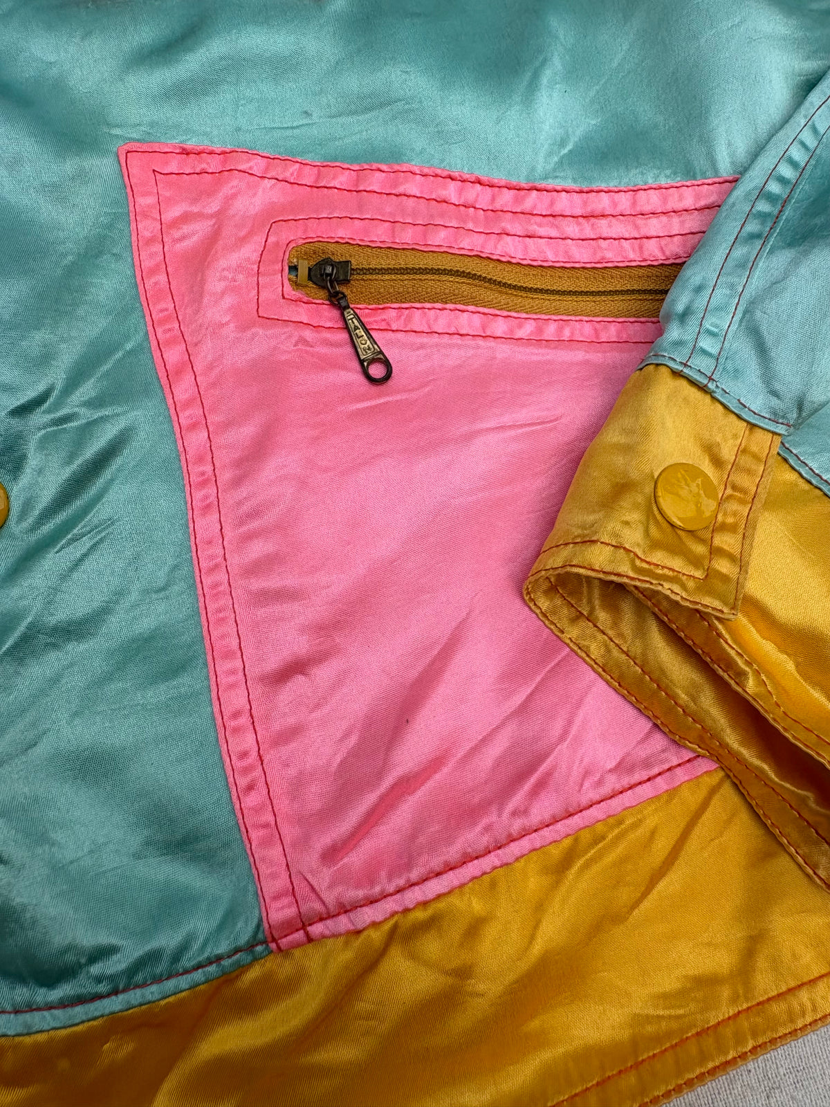 1960s 1970s Elaine Post Satin Colorblock Motorcycle Jacket Large
