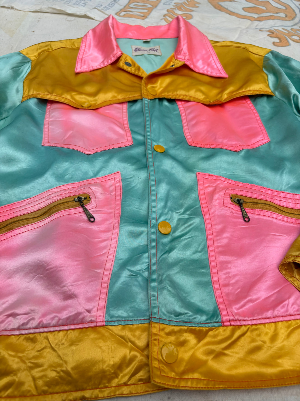 1960s 1970s Elaine Post Satin Colorblock Motorcycle Jacket Large