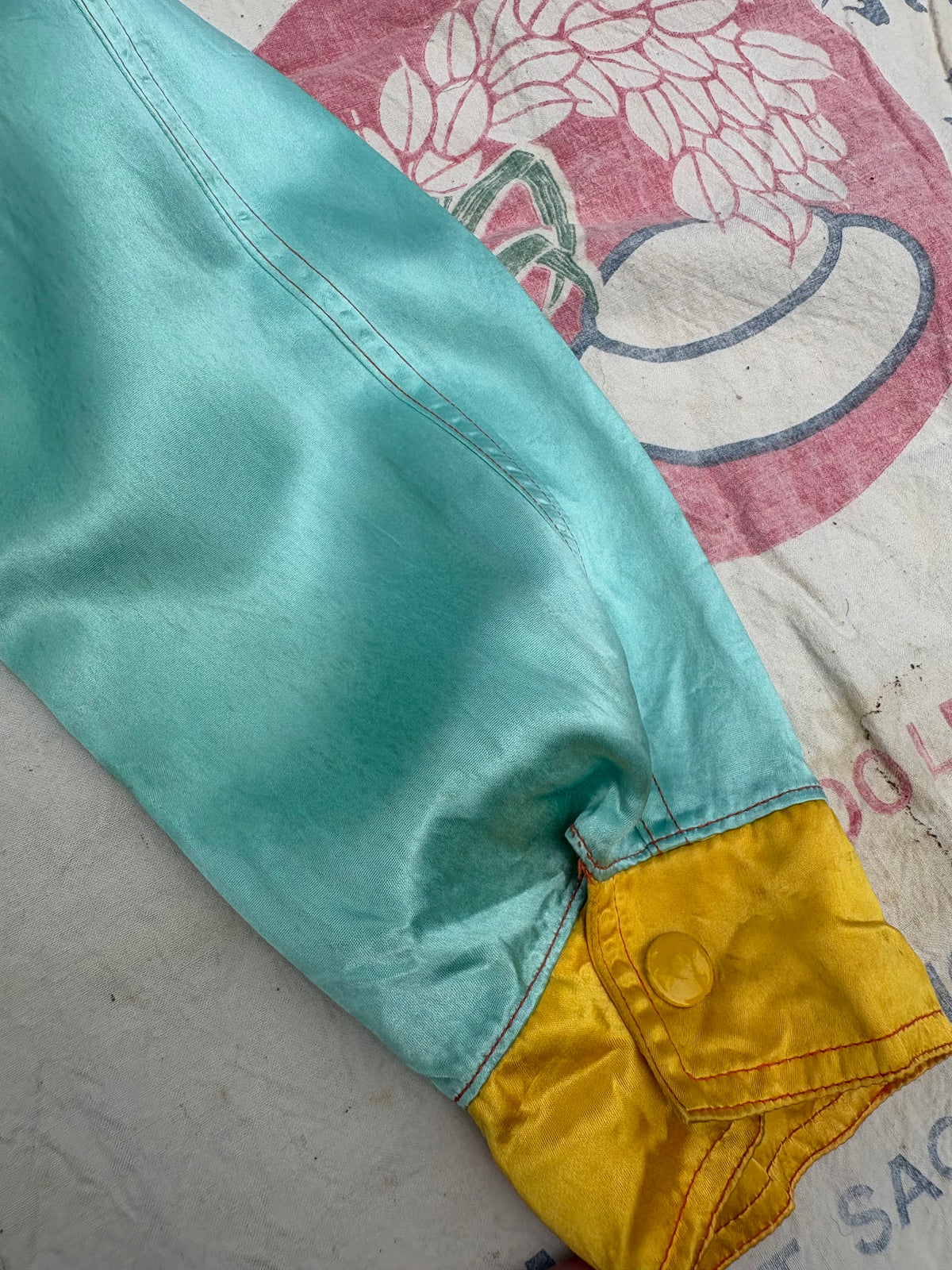 1960s 1970s Elaine Post Satin Colorblock Motorcycle Jacket Large