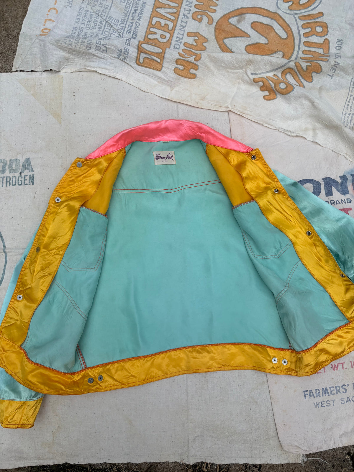1960s 1970s Elaine Post Satin Colorblock Motorcycle Jacket Large