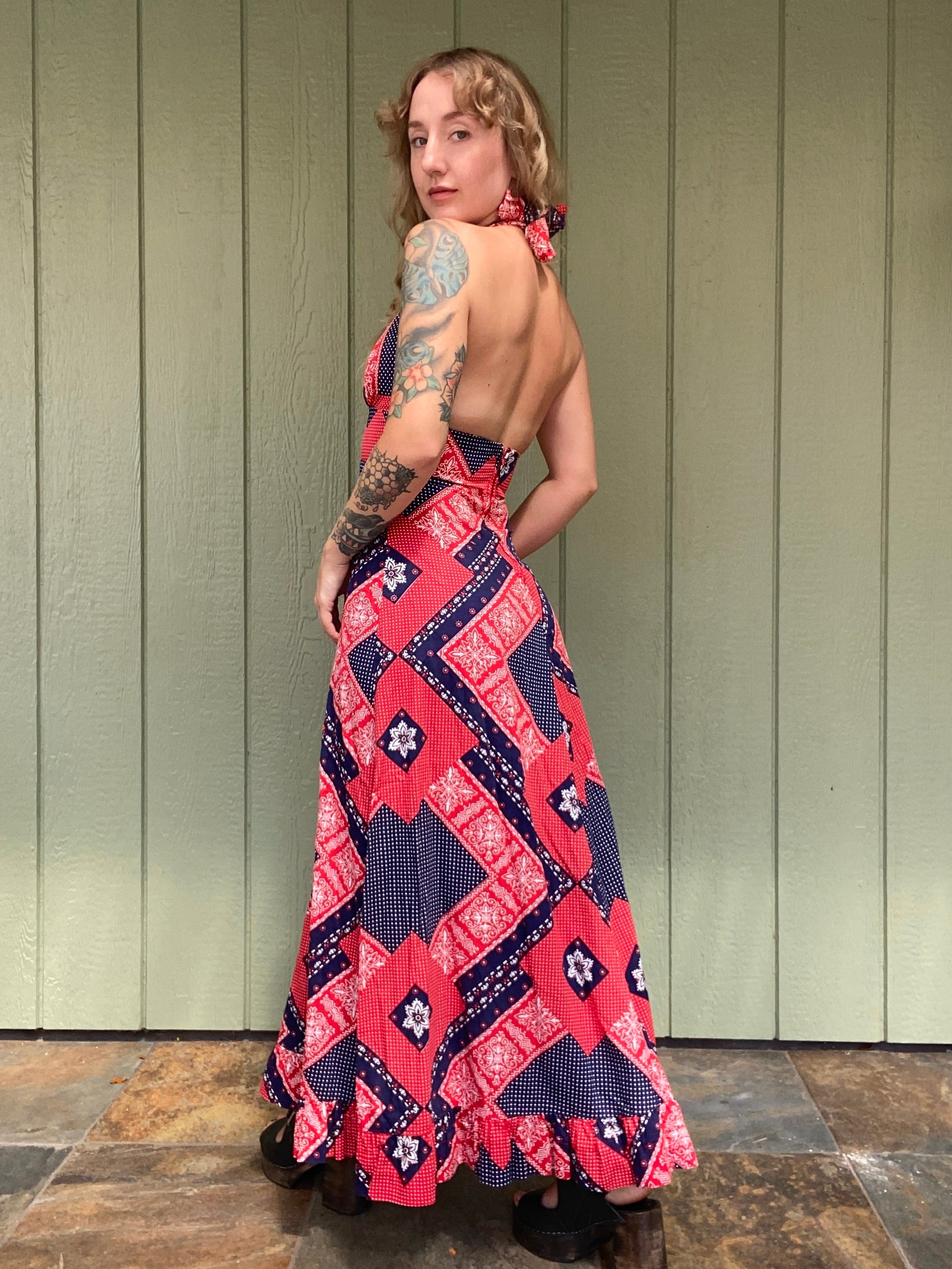 Red Bandana Halter Dress