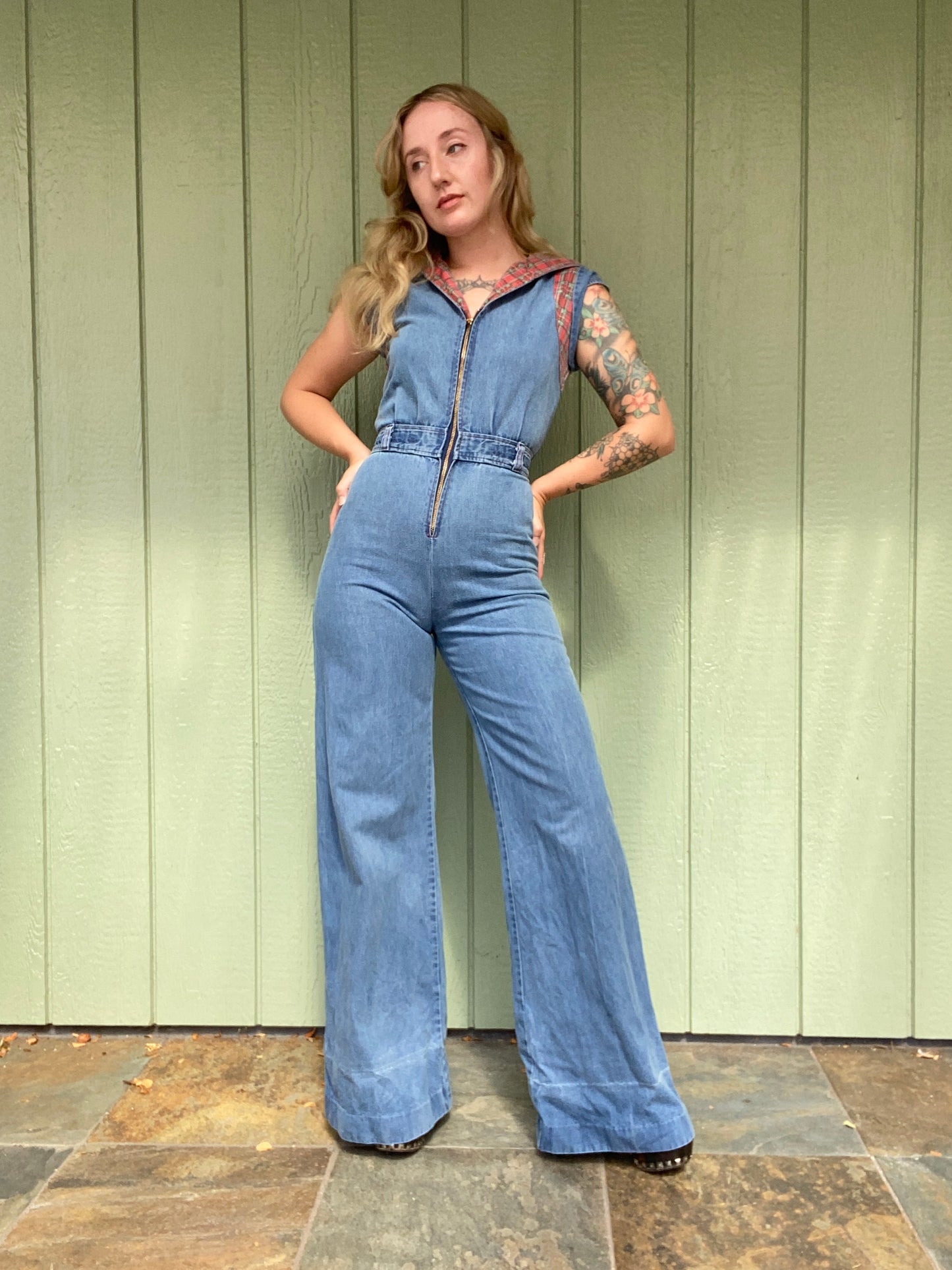 1970s Hooded Denim Jumpsuit