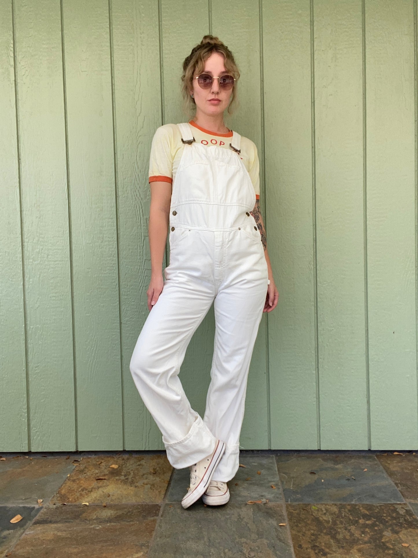 1970s Hang Ten White Painter Overalls 30x32