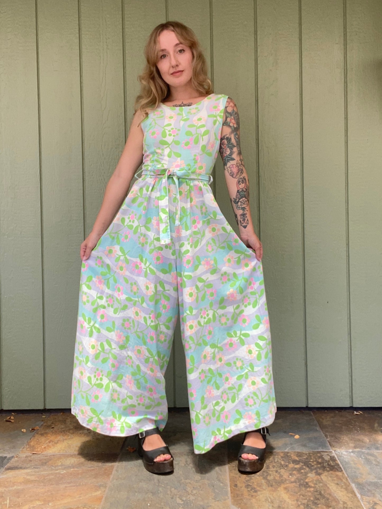 60s/70s Floral Palazzo Jumpsuit