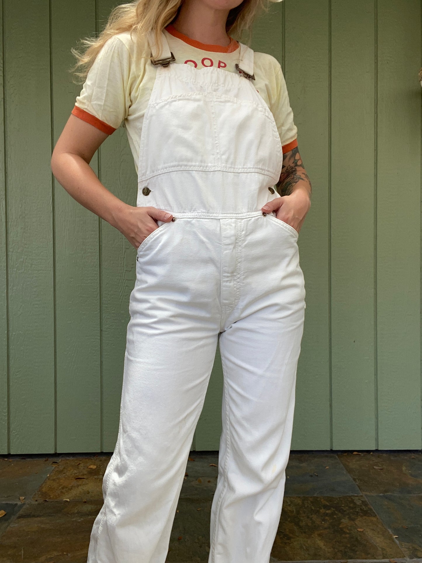 1970s Hang Ten White Painter Overalls 30x32