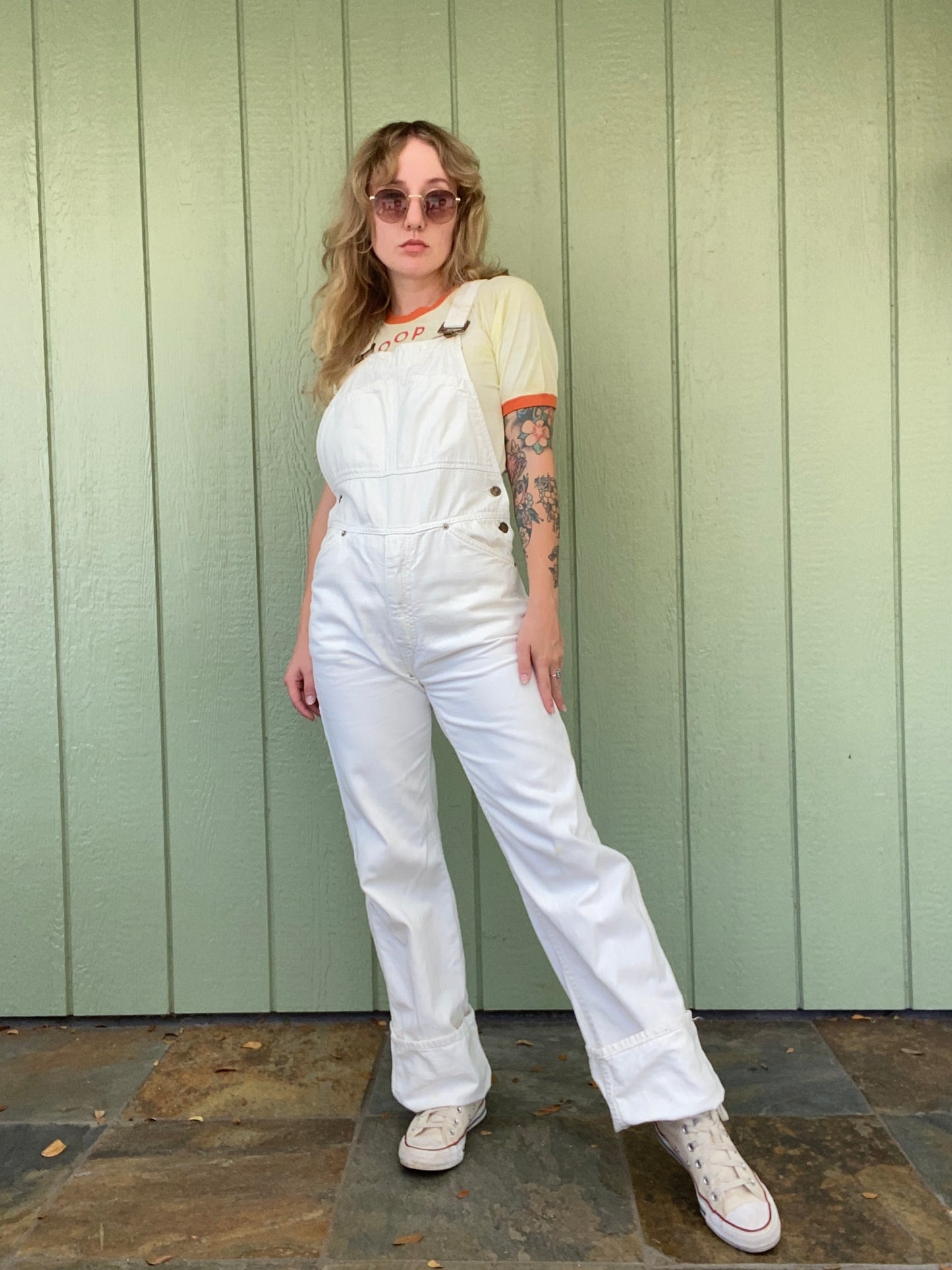 1970s Hang Ten White Painter Overalls 30x32