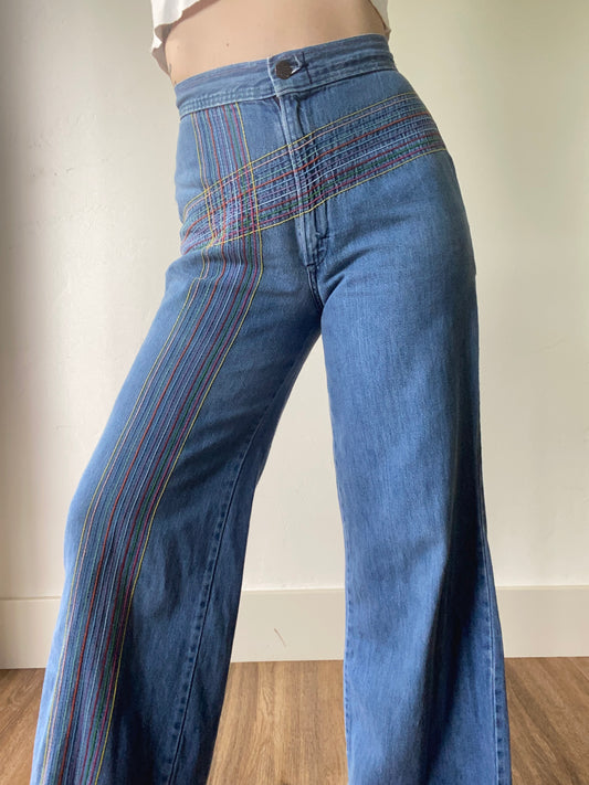 1970s H.I.S. Rainbow Embroidered Jeans