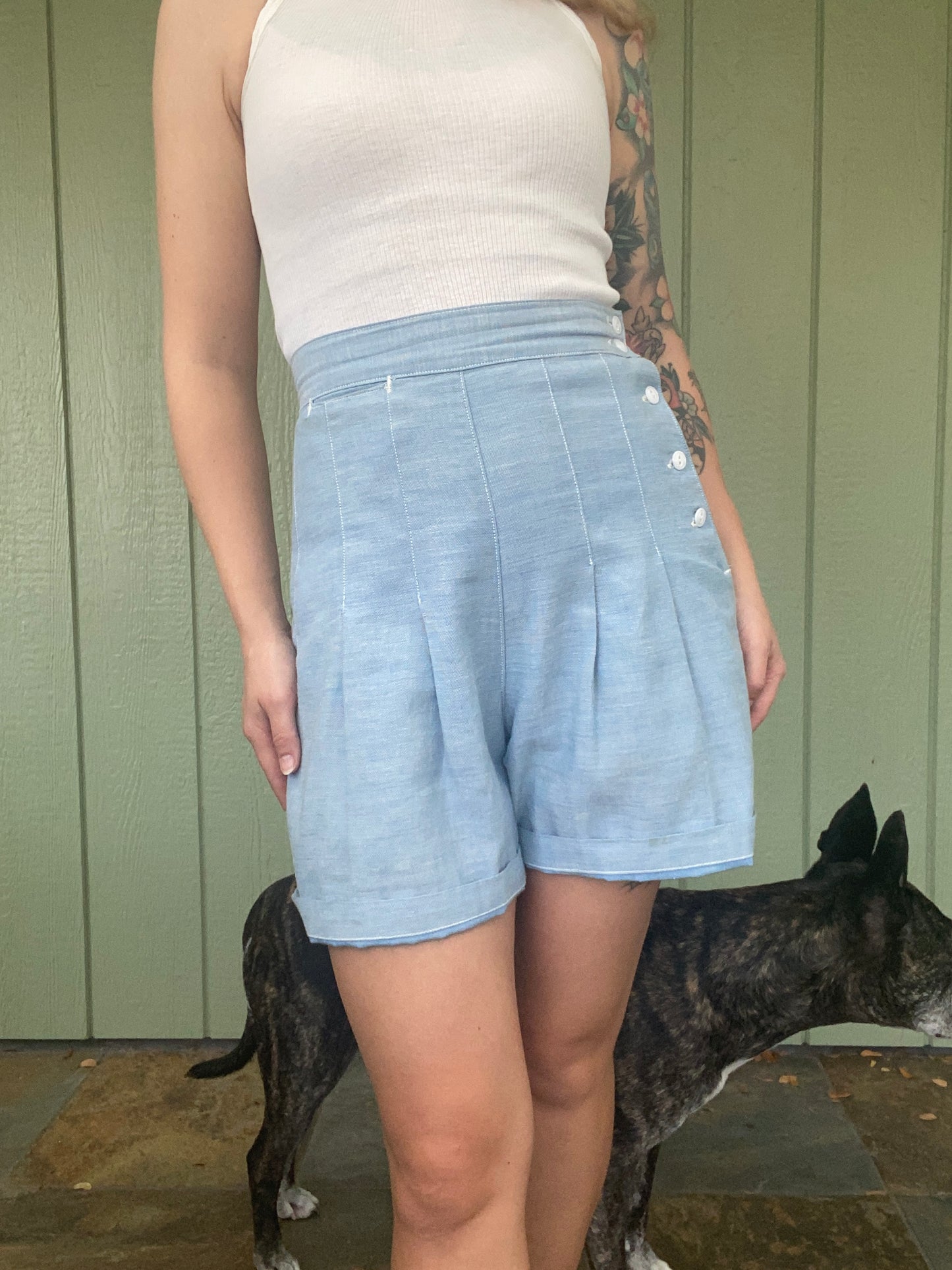 1940s Chambray US Air Force side button shorts