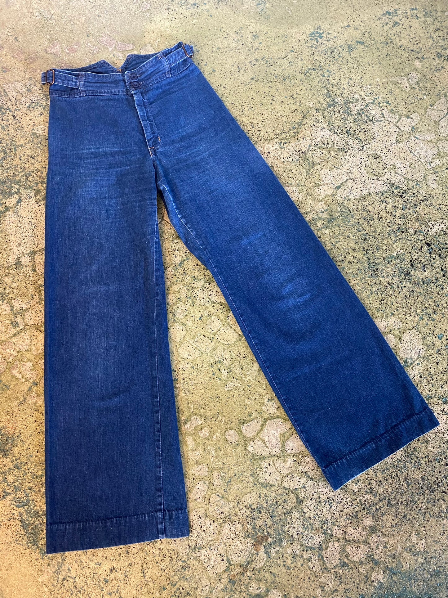 1970s Side Buckle Wide Leg Jeans